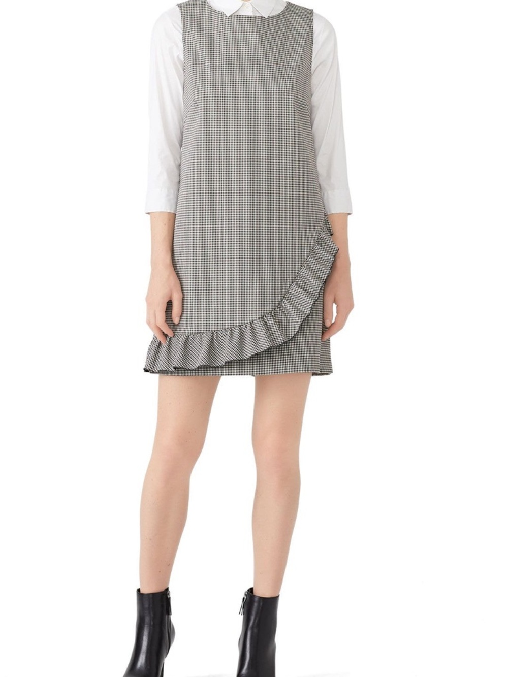Houndstooth Shift Mini Dress Black and White FR Size 38 | US Size 6